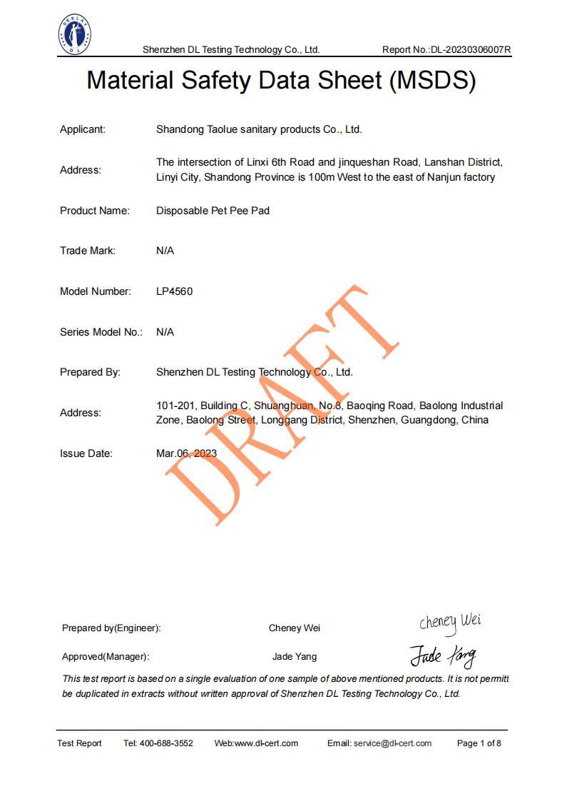 MSDS Certificate